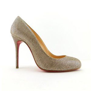 CHRISTIAN LOUBOUTIN Gold Champagne Sparkle Glitter Shimmer Lag Heel Pump 36.5